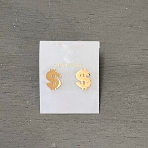 Dollar Sign Money Currency Humor Prosperity Gold Stainless Steel 1/2” Earrings